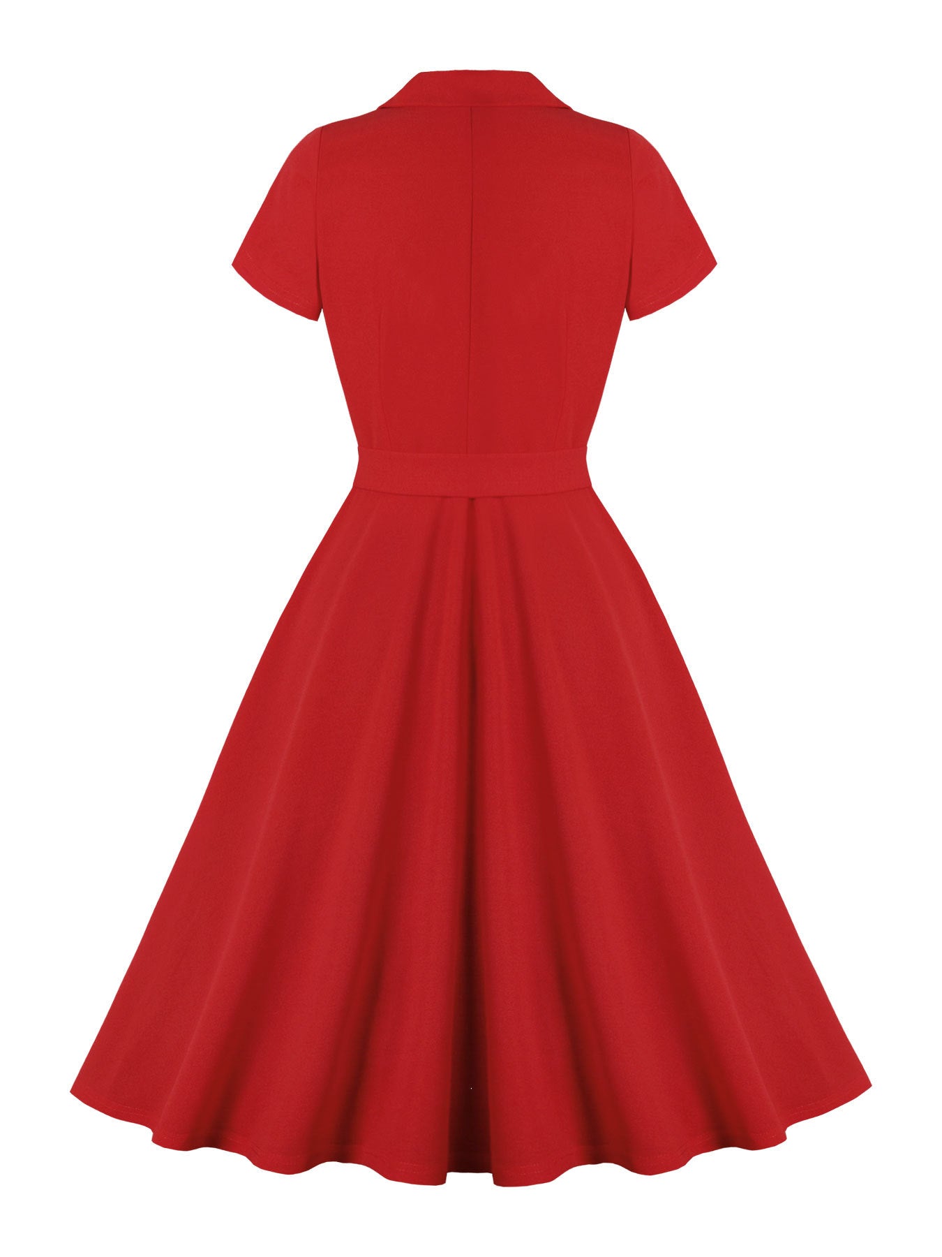 Summer Women Red Turndown Collar Short Sleeve Dress 3