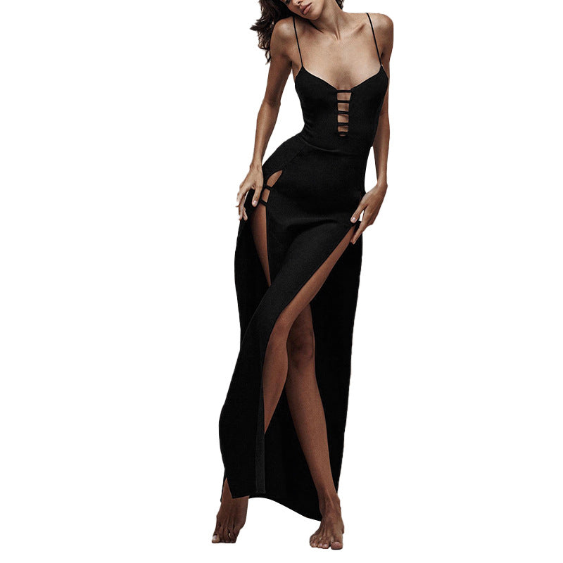 Women's Summer Sexy Strap Hollow High Slit Long Dress 6