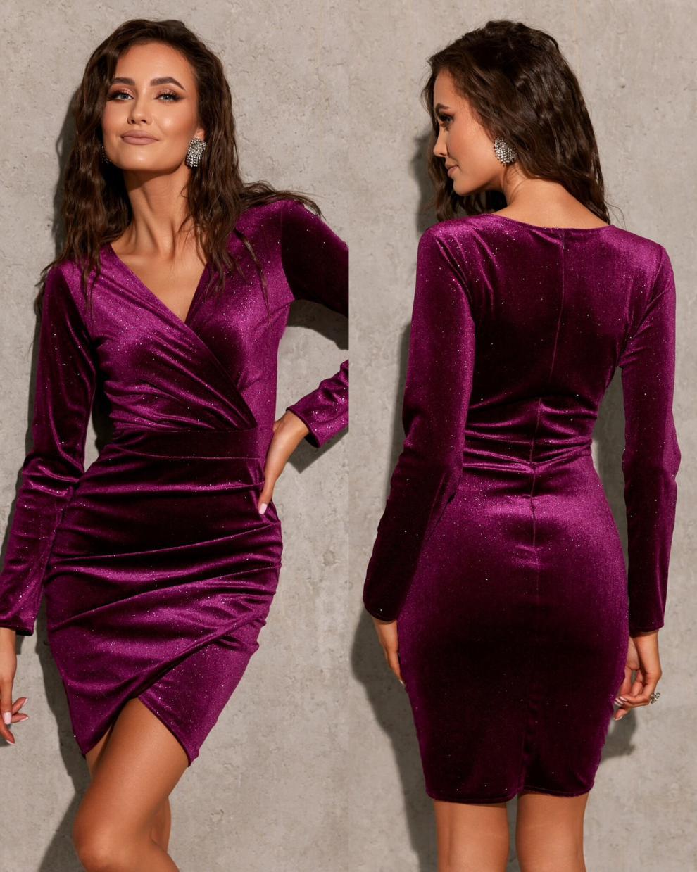 Spring Fashionable Velvet V-Neck Long Sleeve Evening Dress 5