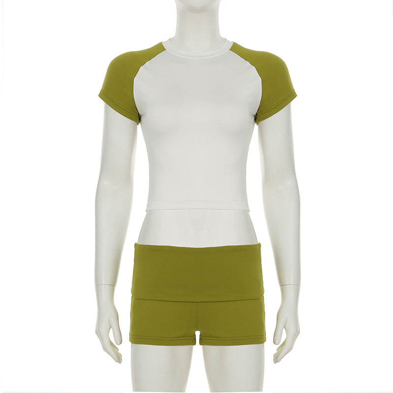 Women Crop short-sleeved T-shirt and shorts sports Casual two-piece suit 5