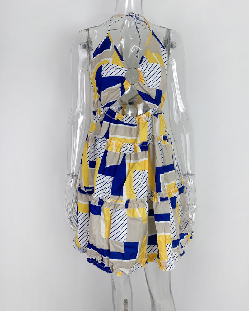 Women's Summer Sexy Cutout Halter Neck V-Neck Cake Dress 22