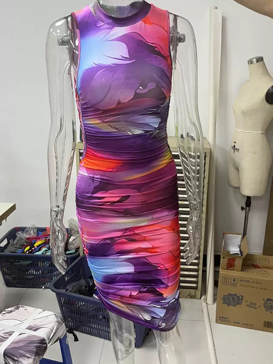 Street Trendy Printed Strap Lace-Up Long Dress 6