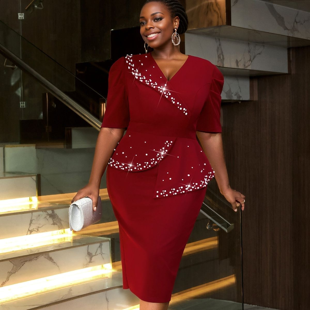 Women Beaded Ruffle Party Bodycon Dresses