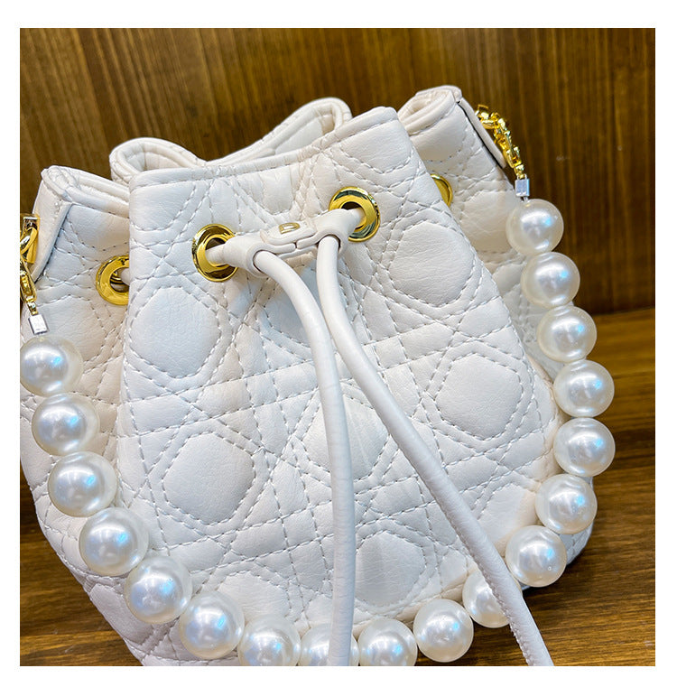 Women Lingge Bag Fashion Pearl Bucket Bag Shoulder Messenger Bag 11