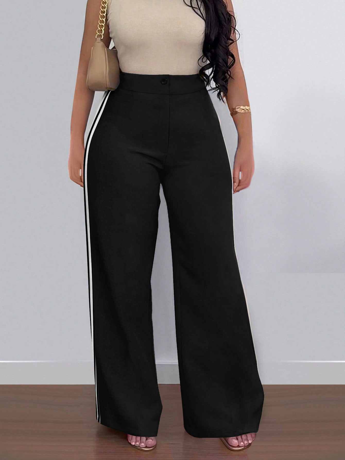 Women's Side Stripe High-Waist Straight Leg Casual Pants 3