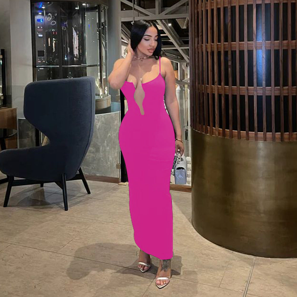 Fashionable Women's Irregular Decoration Strap Long Dress 4