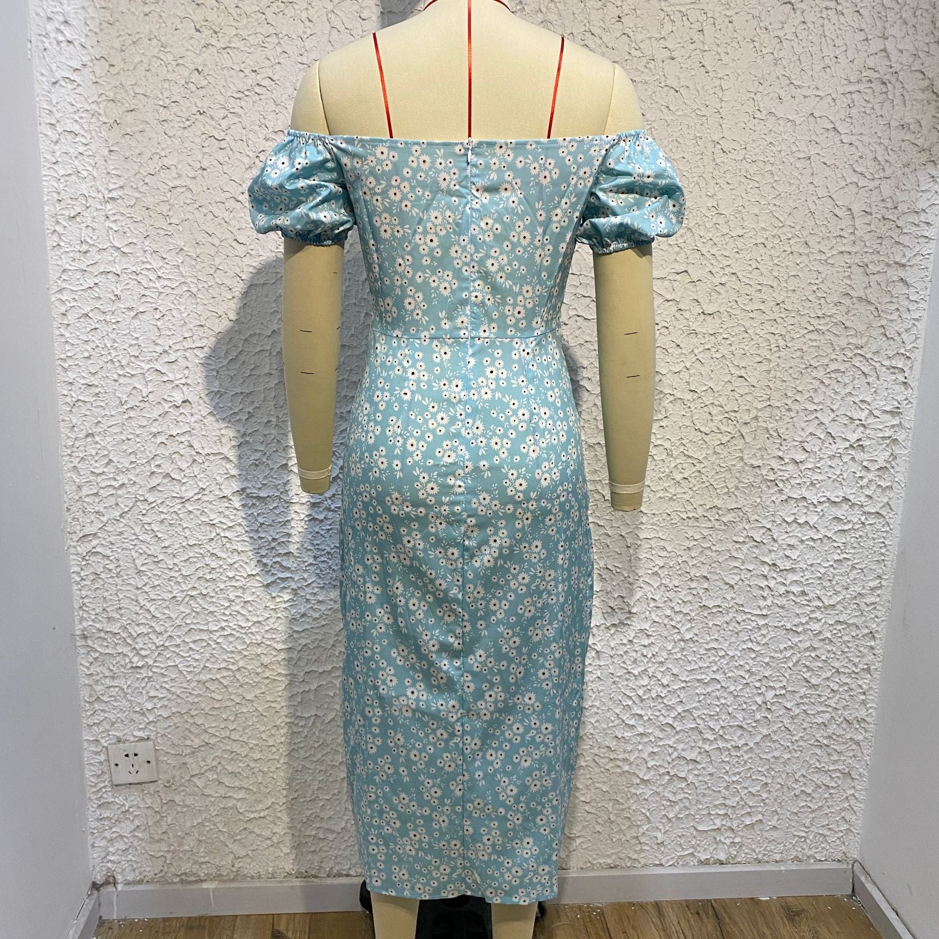 Women'S Off Shoulder Dress Classic Floral Elegant Slim Fit Slit Dress 20