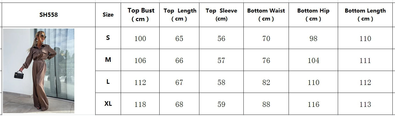 Women Long Sleeve Fake Pocket Shirt Chic Loose Pants Two Piece Set 7