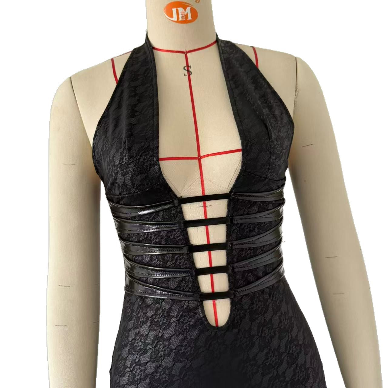 Women Sexy V Neck Hollow Backless Halter Neck Bodycon Dress 7