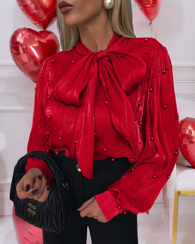 Women See-Through Beaded Lace-Up Shirt 11