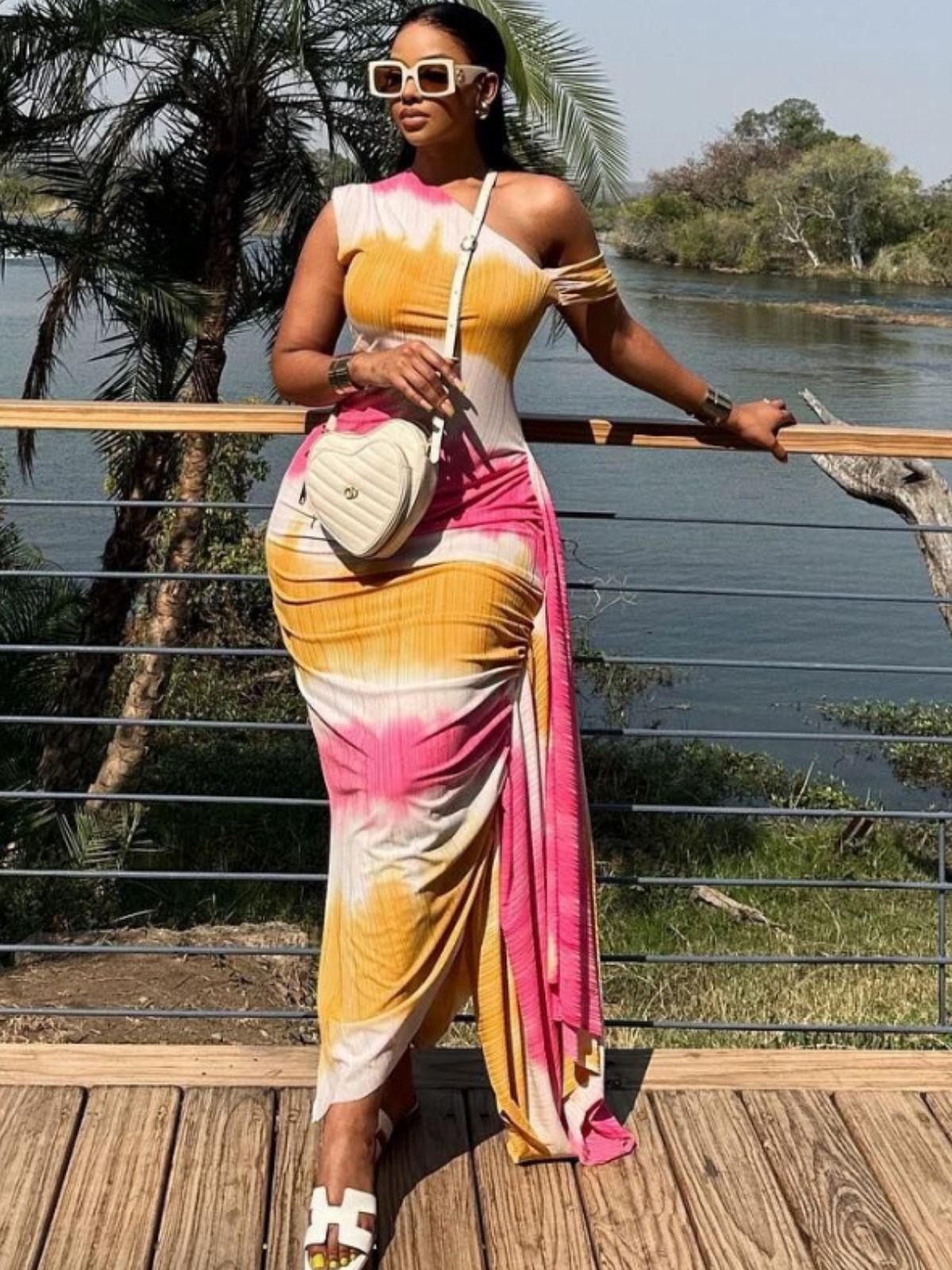 Slash Shoulder Tight Fitting Dress Printed Maxi Bodycon Women Dress 5