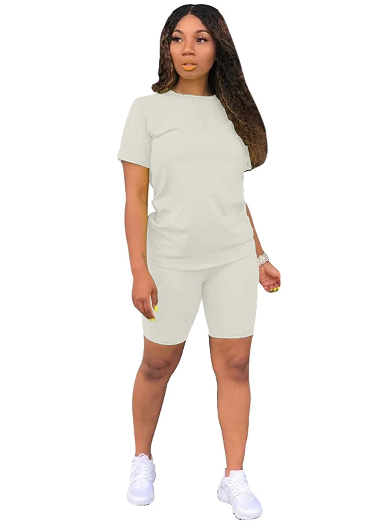 Solid color sports Casual two-piece Shorts Set 17