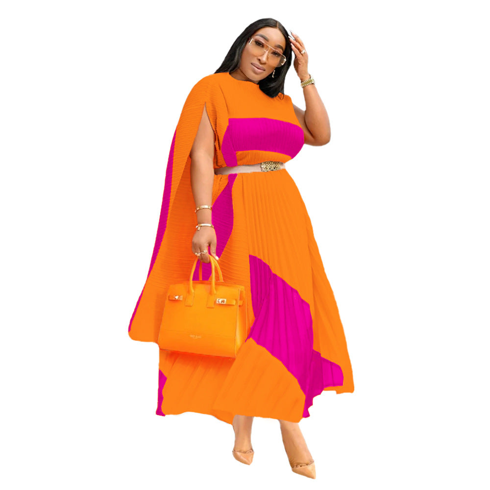 Women's Contrast Color Pleated Fashion Casual Two Piece Skirt Set 5