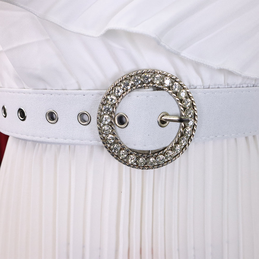 Women Summer Sexy Ruffled Pleated Maxi Dress with Belt 25