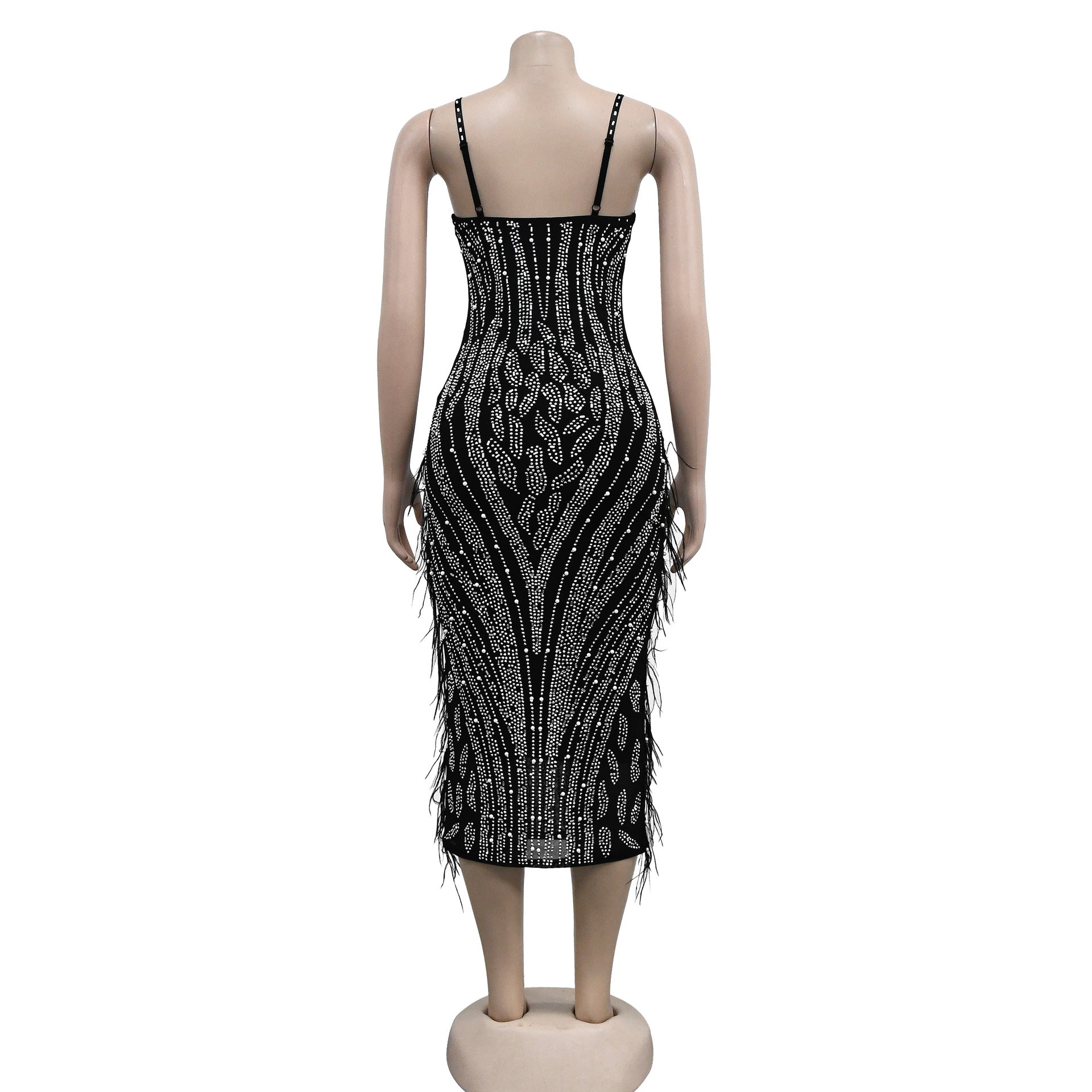 Women's Fashion Solid Color Camisole Sleeveless Mesh Beaded Maxi Dress 9