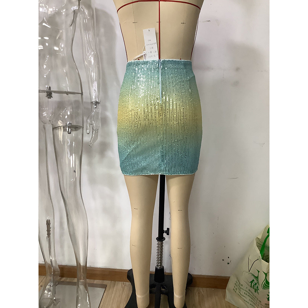Summer Sexy Gradient Color Sequin Short Skirt 9