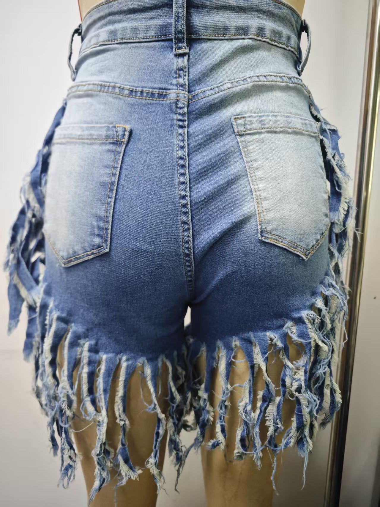 Women trendy sexy tassel button-down denim shorts 8