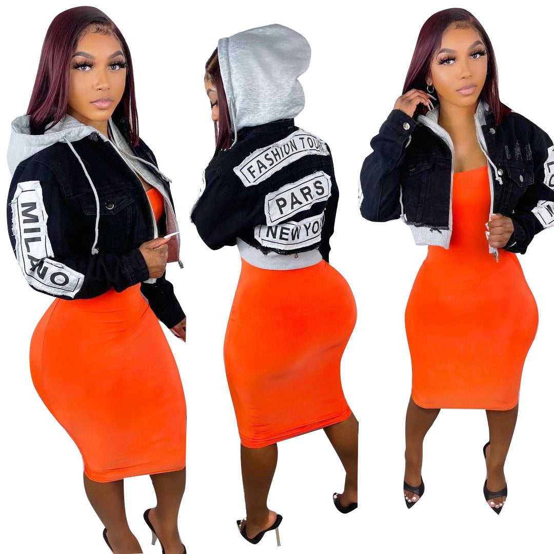 Long sleeve patch mini denim jacket 9