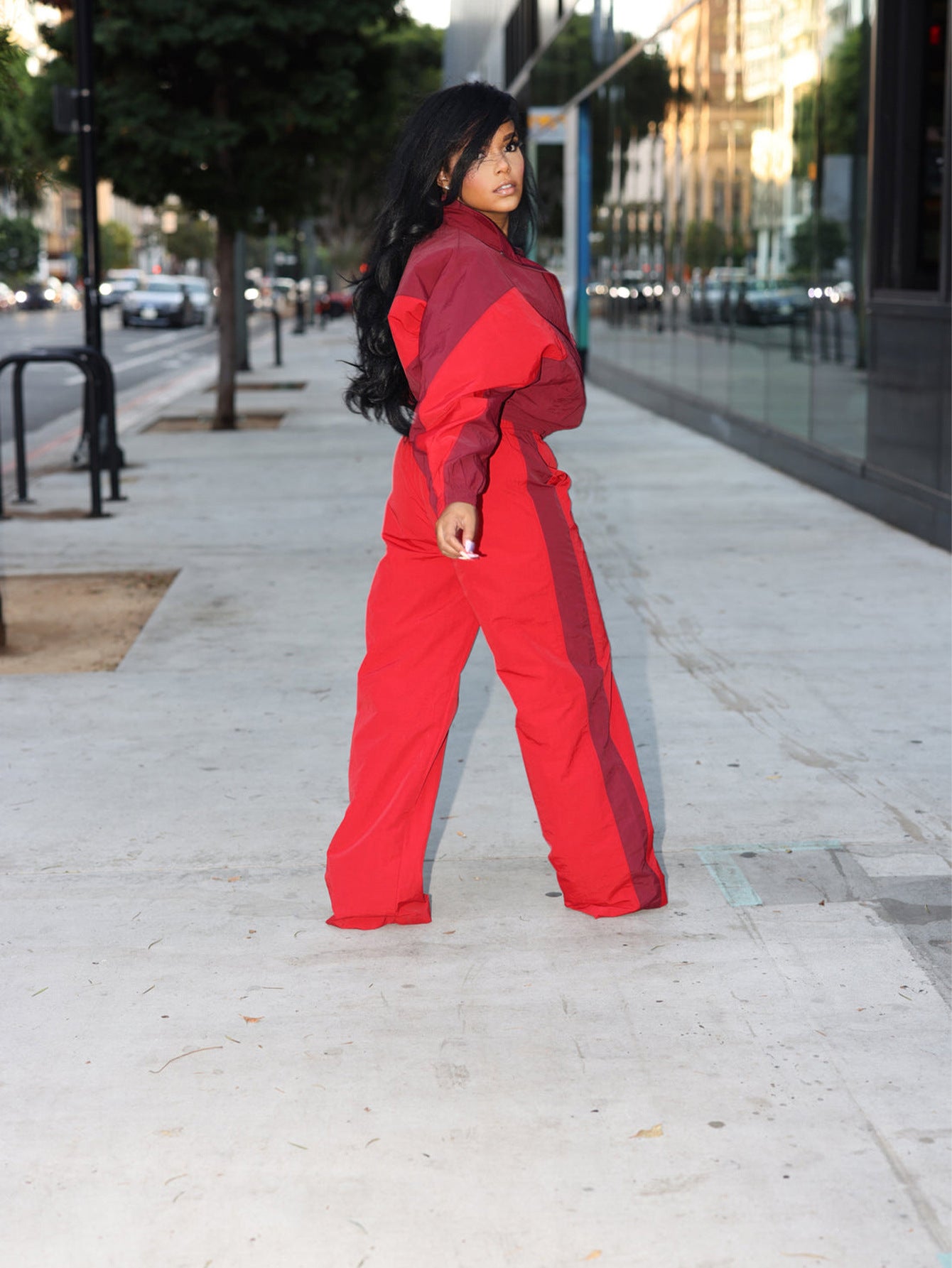 Women Casual Long Sleeve Zipper Turndown Collar Patchwork Pocket Top and Pants Two-Piece Set 4