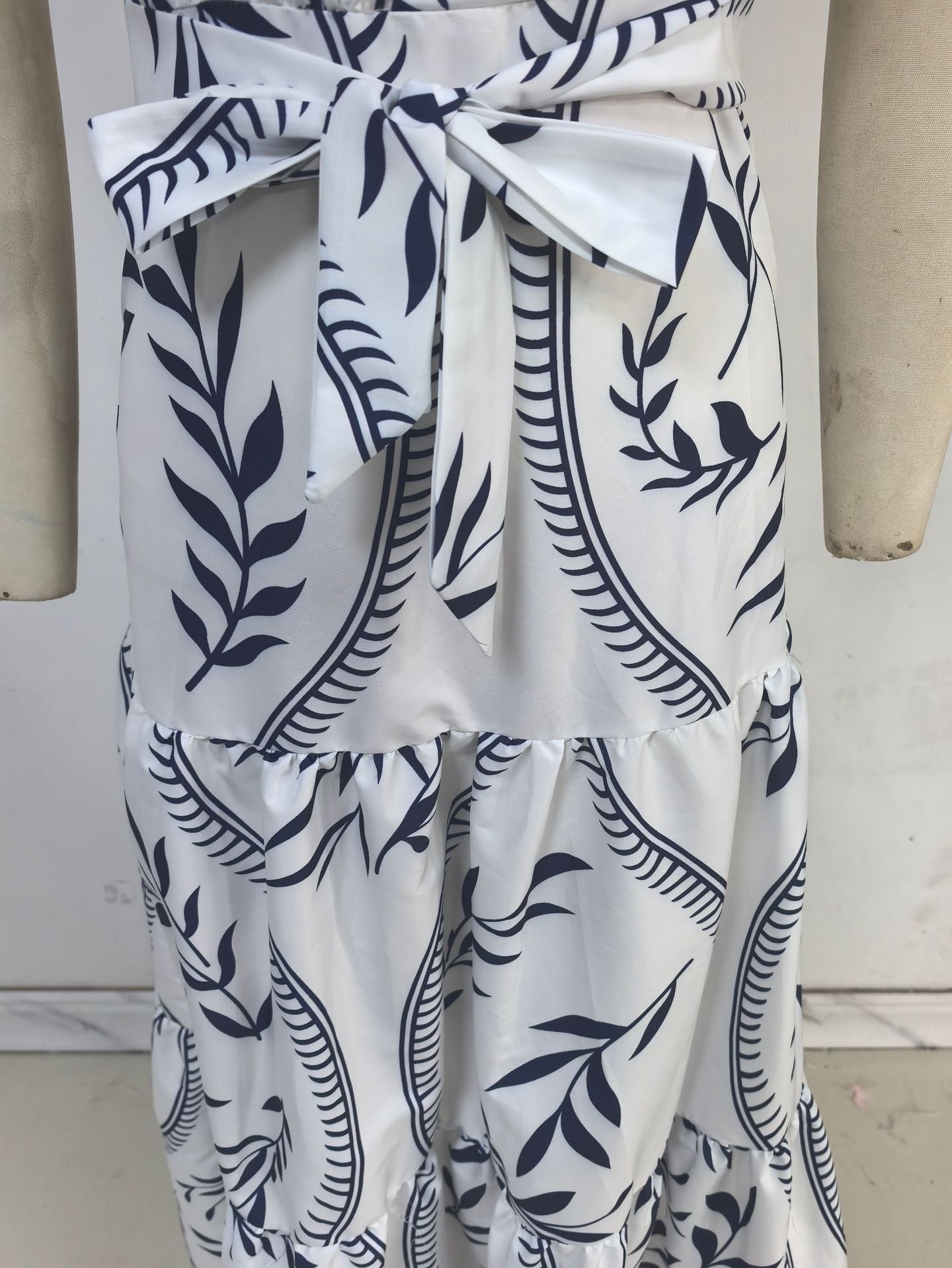 Women Spring/Summer Printed Ruffle V-Neck Sexy Maxi Dress 18