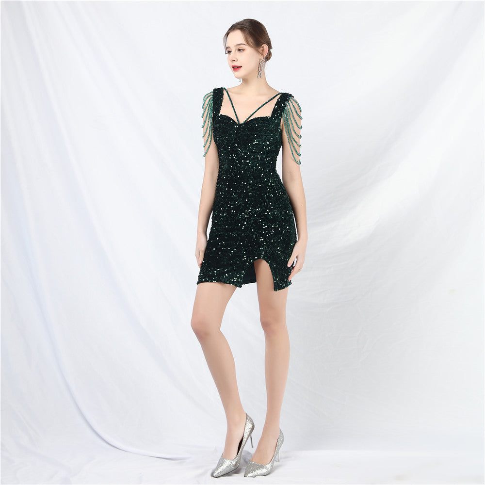 Beaded Sequin Short Evening Dress 19