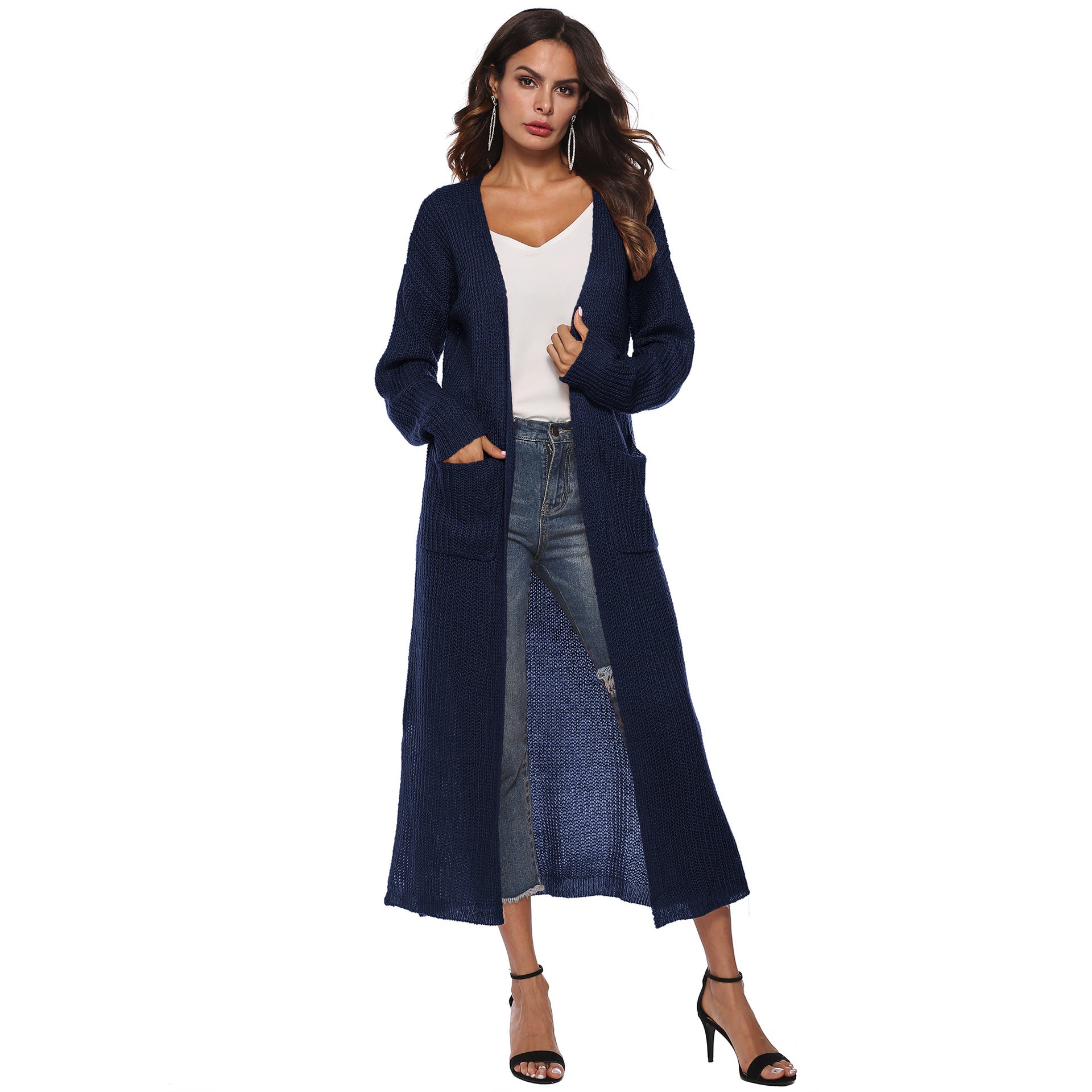 Women thin long coat with large pockets and slits 8