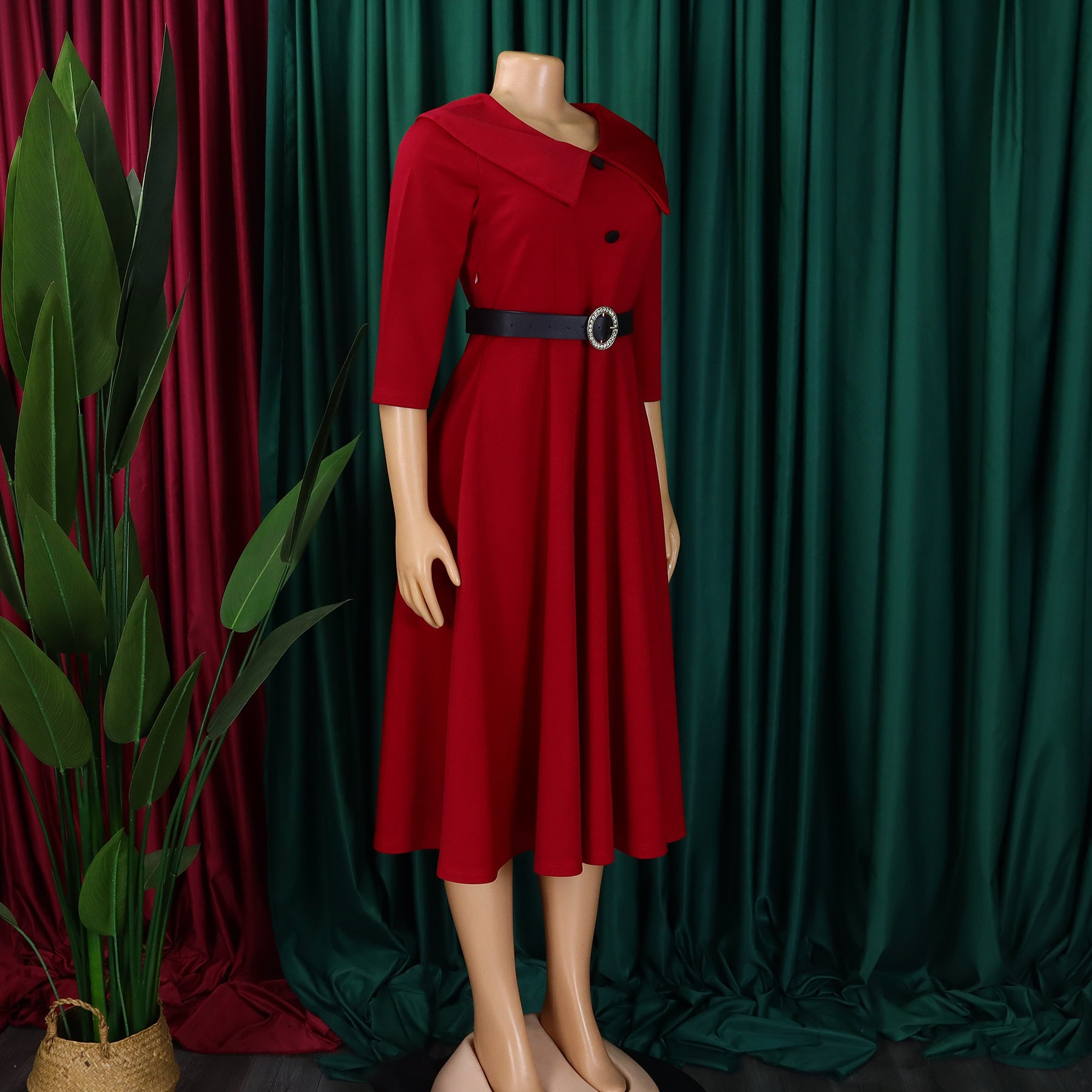 Women's Chic Turndown Collar Short Sleeve A-Line African Dress 10