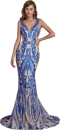 Women Sleeveless Sexy V-Neck Formal Party Sequin Evening Dress（Processing time need 3-6 days） 9