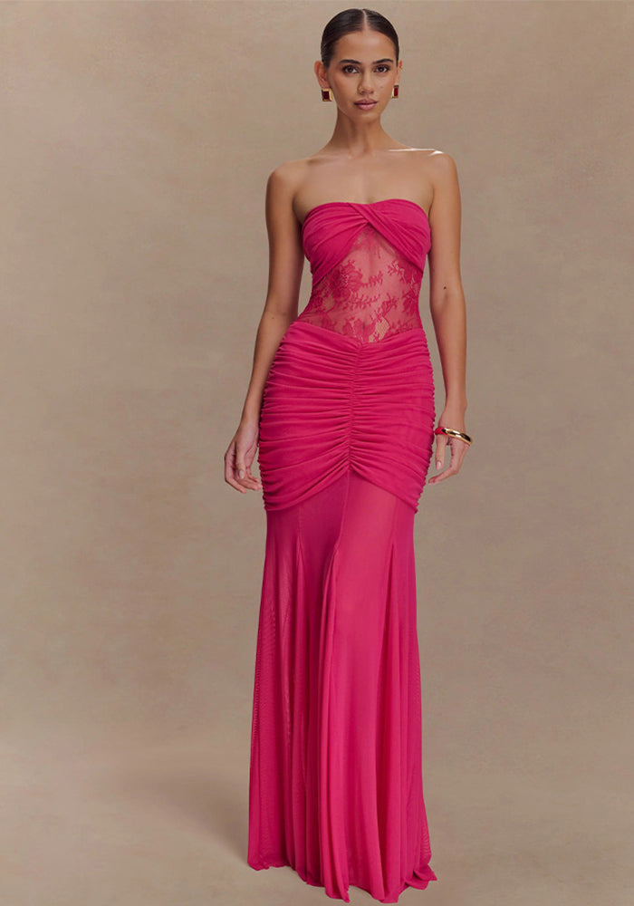 Strapless Lace Patchwork ummer Chic Long Dress