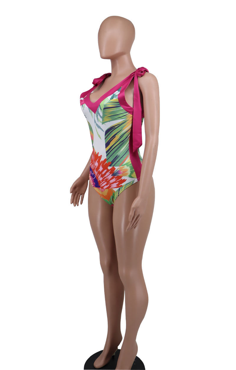 Fashion Casual Women's Sleeveless Printed Lace Up Strap Bodysuit Skirt Set 10