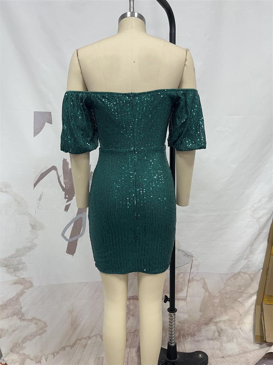 Women Sexy Sequin Short Sleeve Bodycon Dress 10