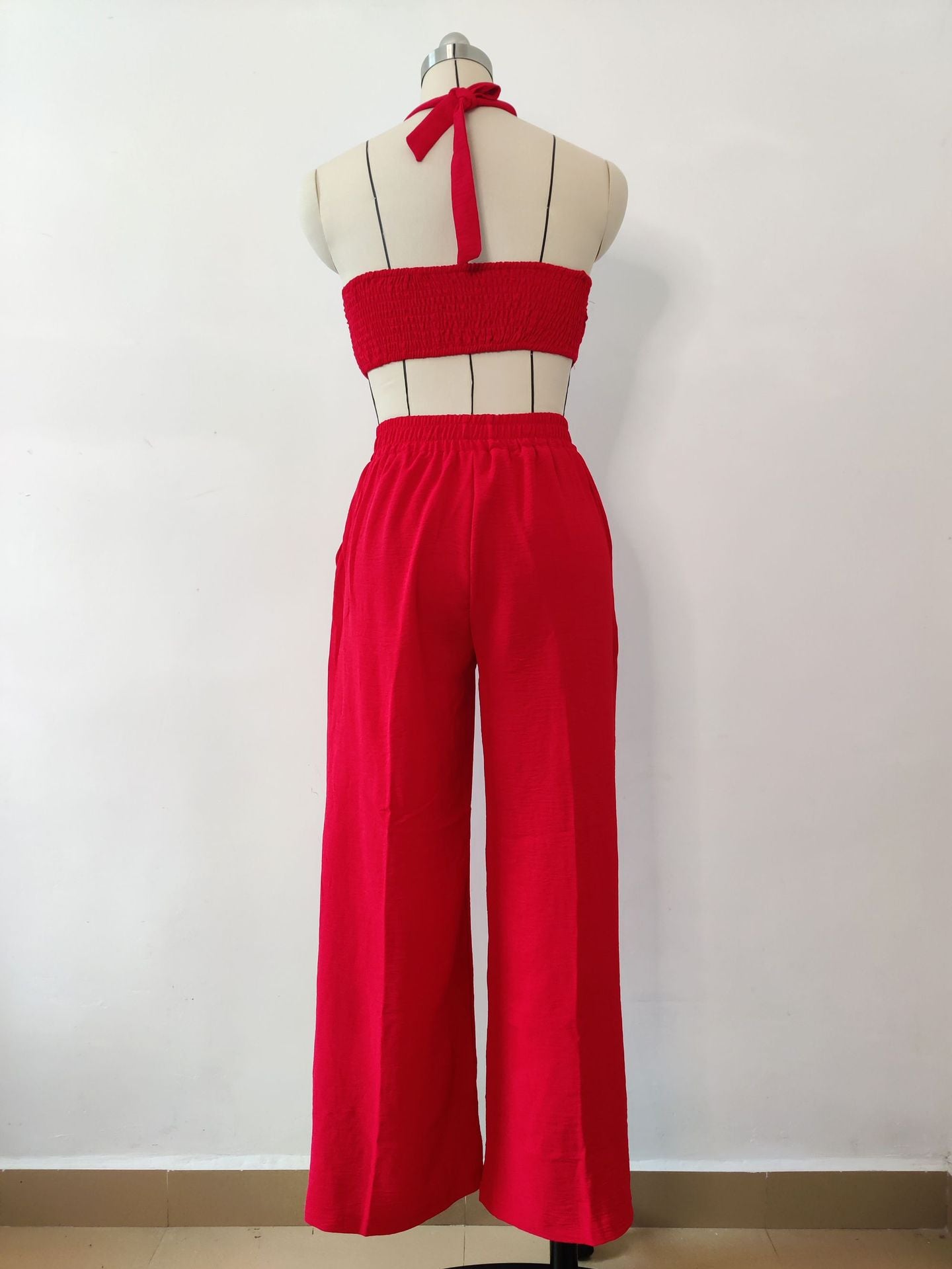 Fashion Women's Sleeveless Sexy Strappy Top Elastic Waist Loose Trousers Two-Piece Set 25