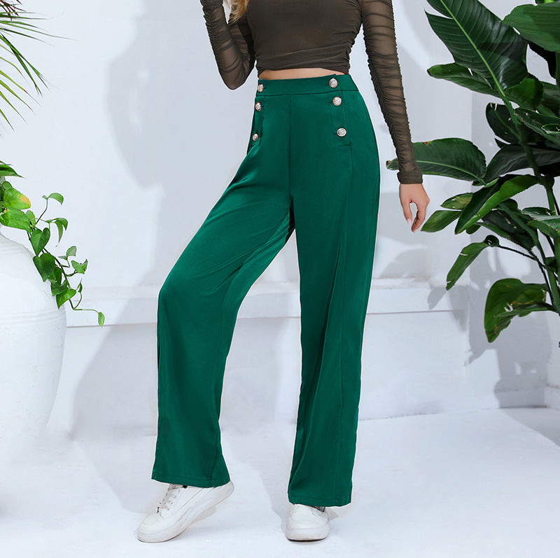 Women loose straight wide leg suit pants 4