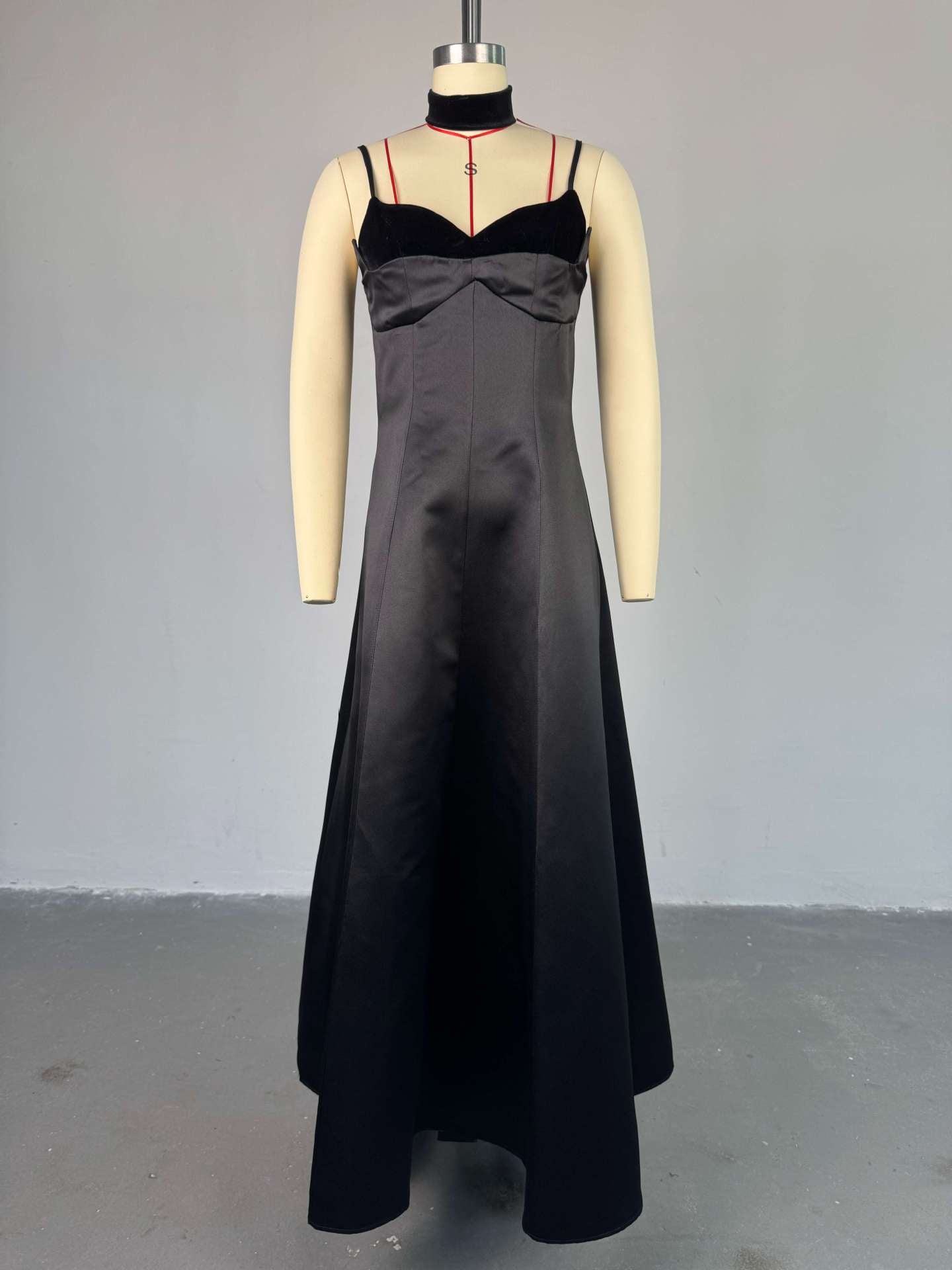 Women's autumn elegant strap v-neck high waist A-line long dress 10