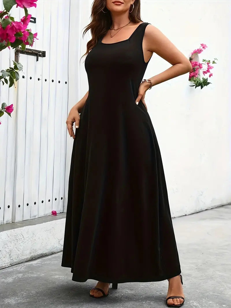 Plus Size Women Basics Sundress Solid Dress 4