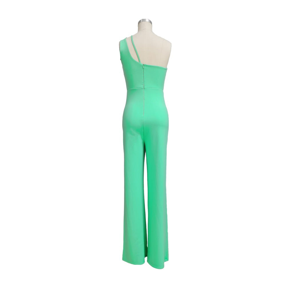 Sexy Sleeveless One Shoulder High Waist Career Jumpsuit 15