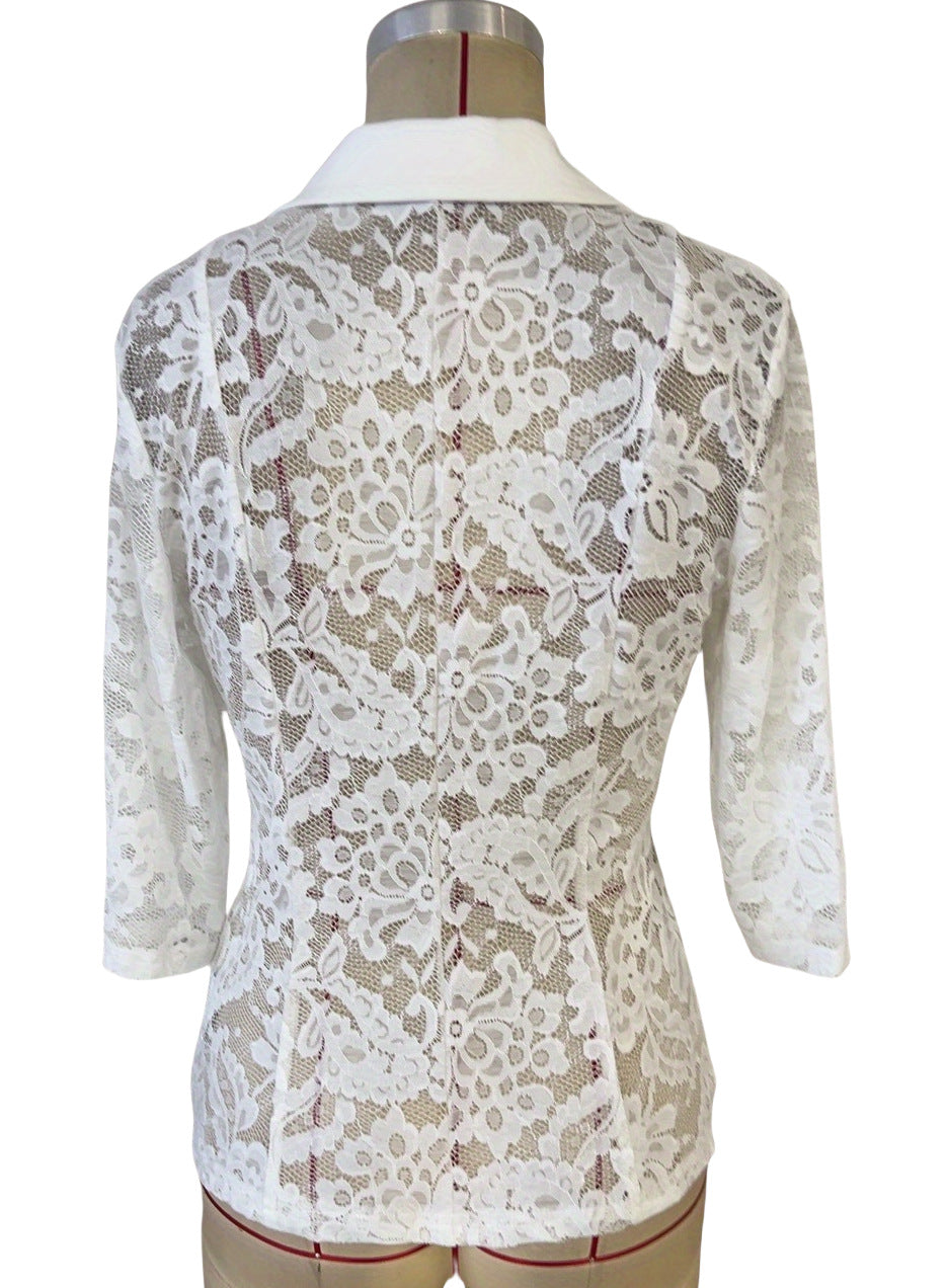 Spring Elegant Solid Color Fashion Lace Patchwork Women's Blazer Jacket 11