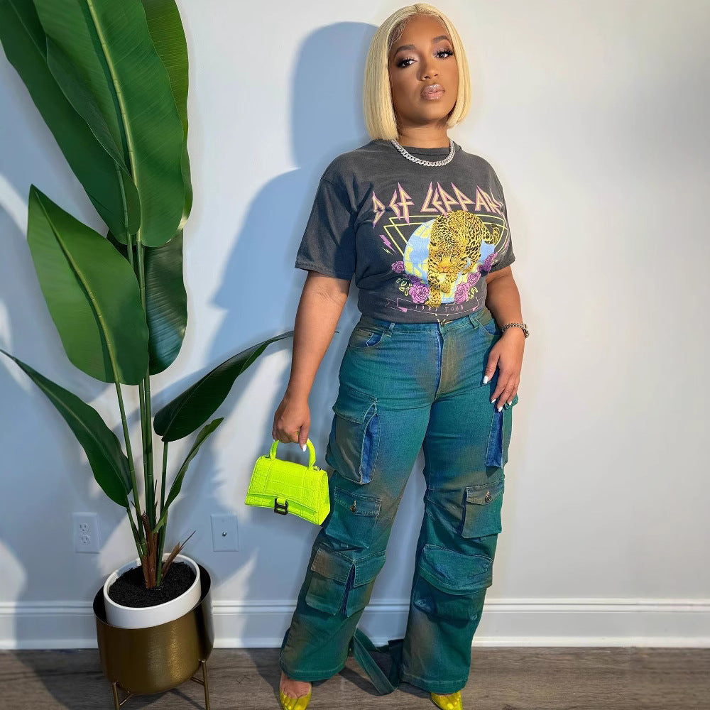 Women street multi-pocket Cargo Denim Pants 3