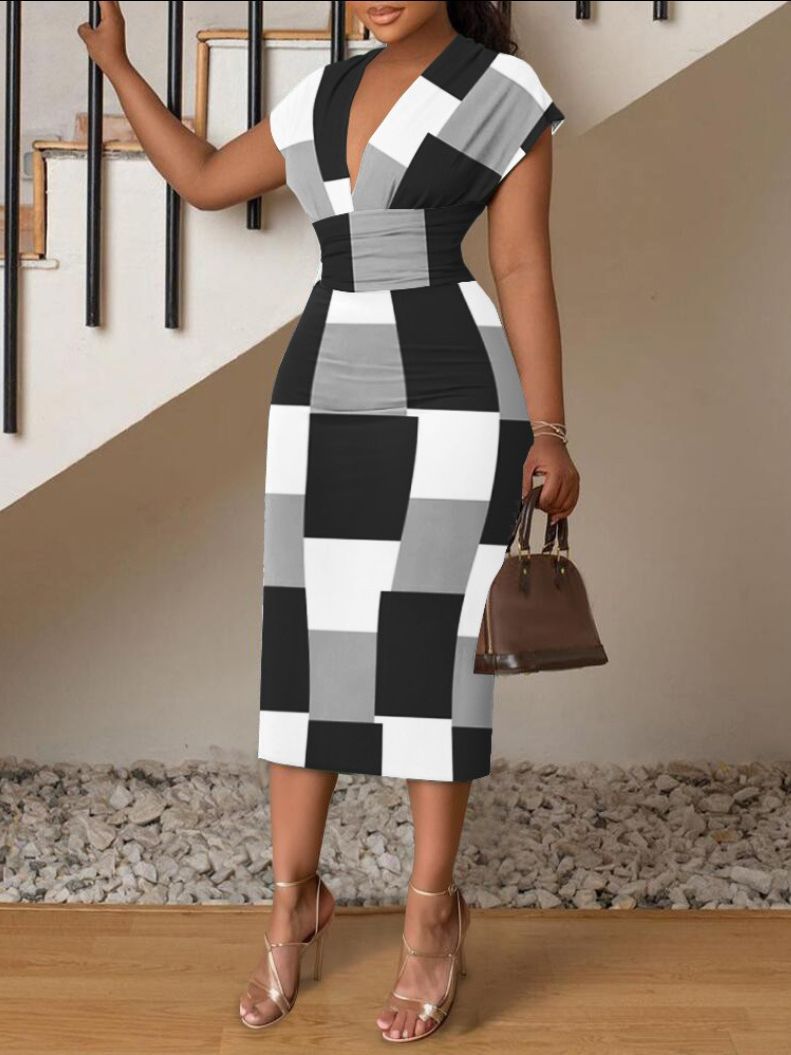 Women's Fashion Chic V Neck Slim Print Dress 11