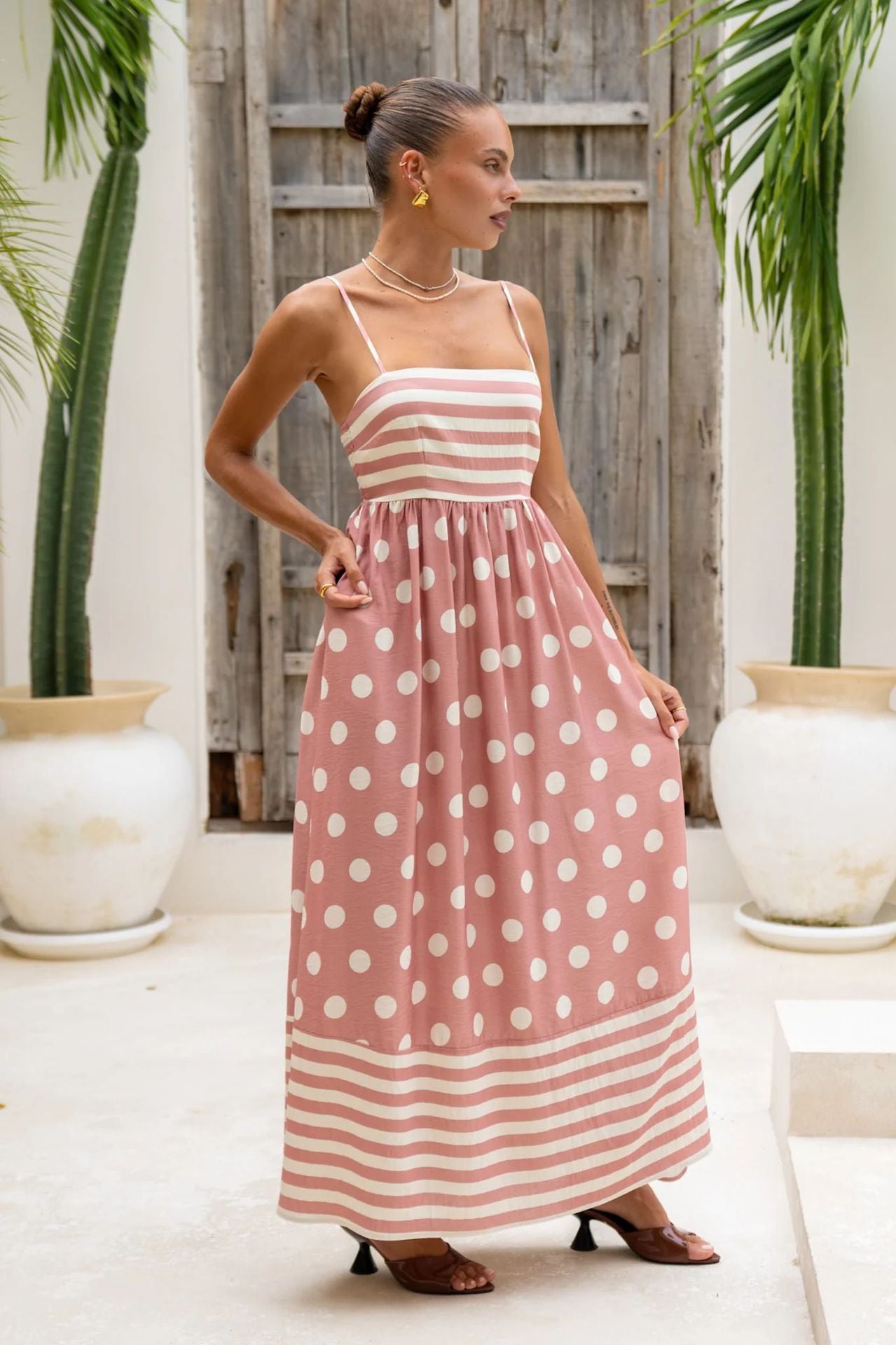 Summer Fashion Print Low Back Strap Sexy High Waist Long Dress