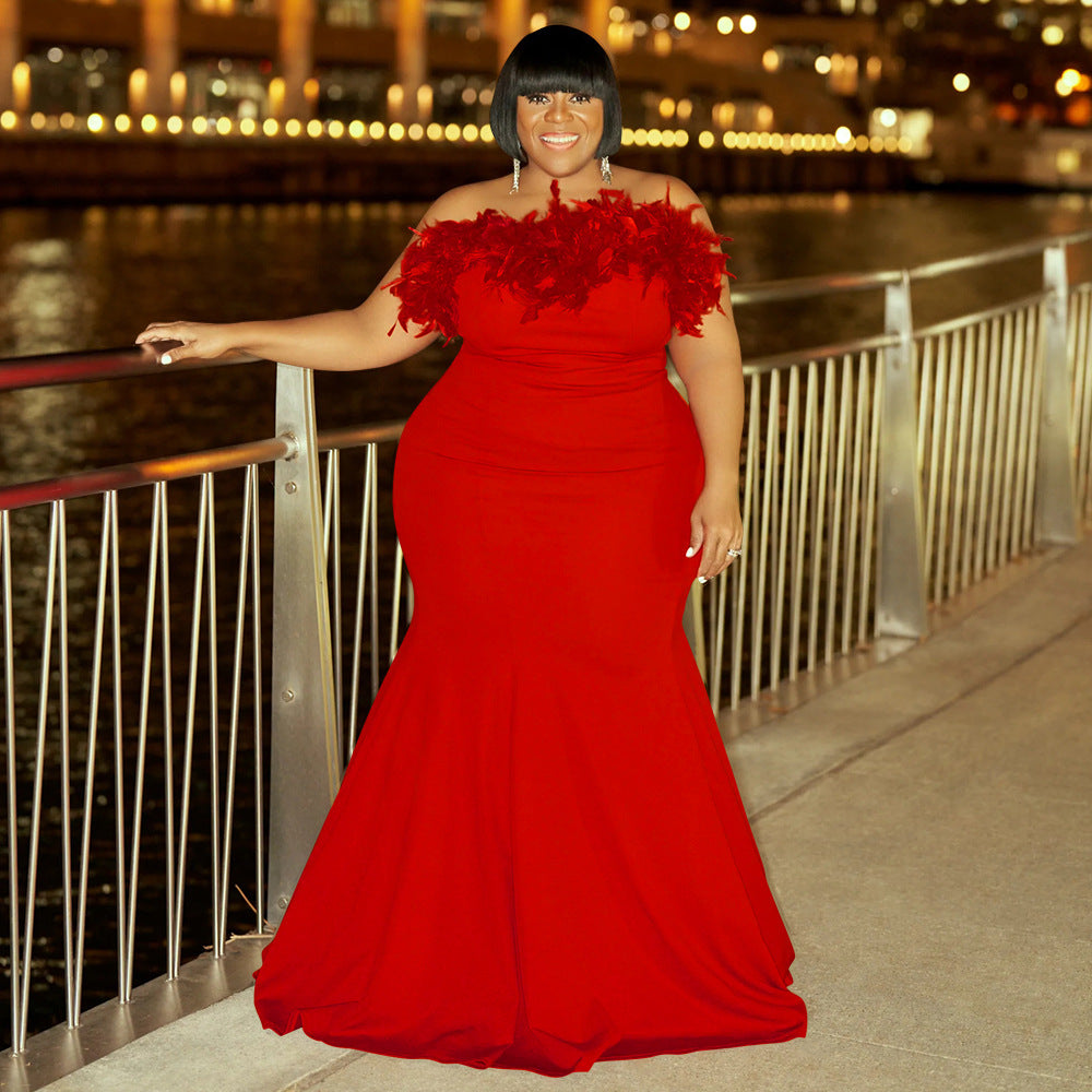 Plus Size Women Off Shoulder Strapless Dress 5