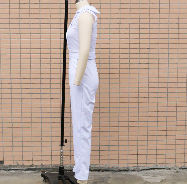Summer Women'S Solid Color Turndown Collar Sleeveless Professional Jumpsuit 8