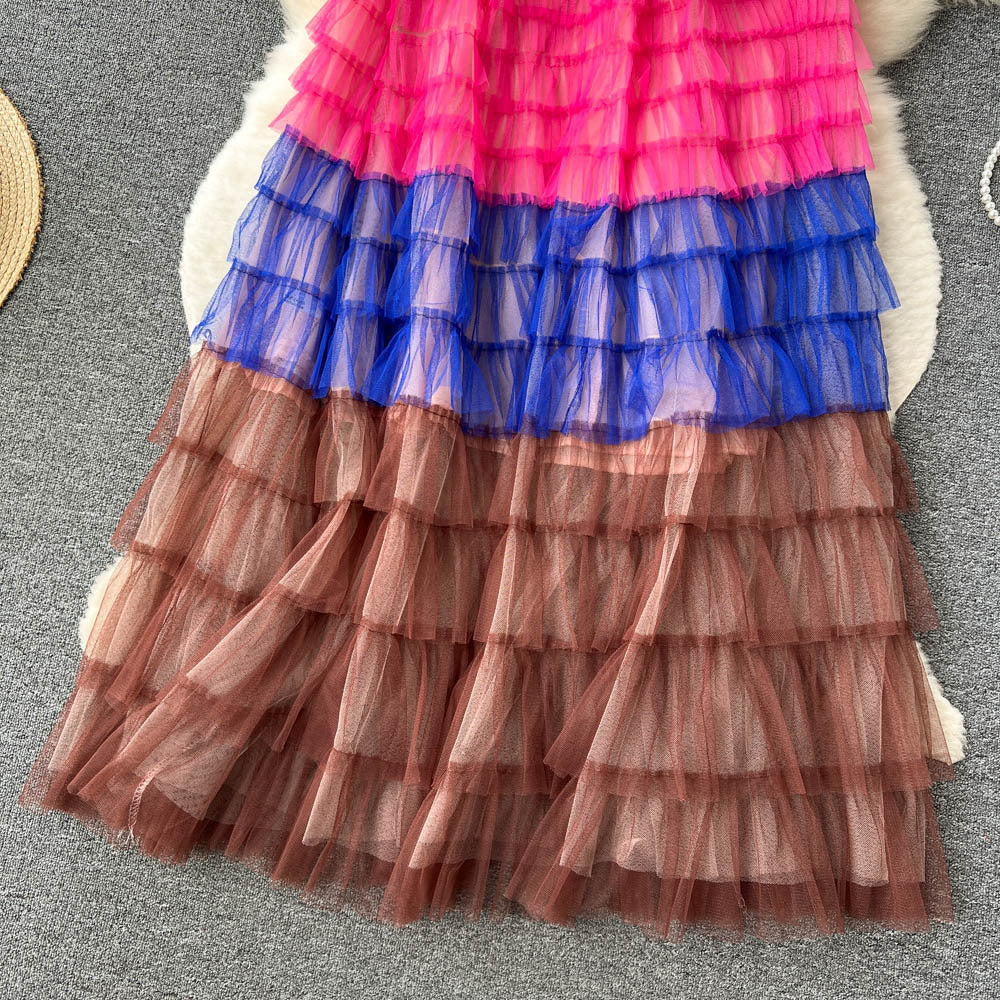 Women  Irregular Gradient Cascading Ruffles Puffy Mesh Skirt 26