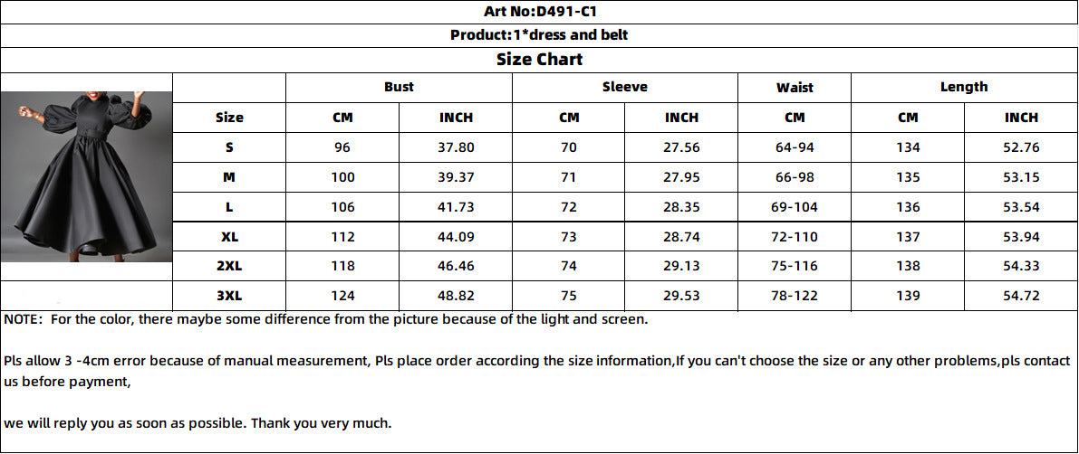 Plus Size Women's Loose Fashion Solid Color Puff Sleeve A-Line African Dress 11