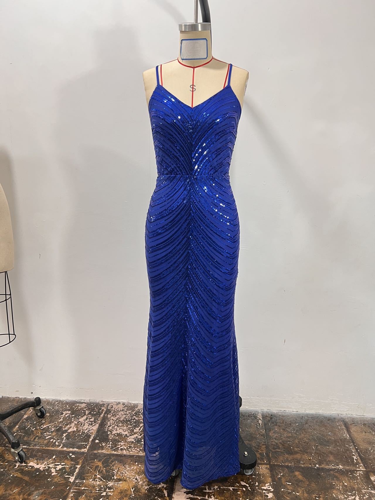 Women's Fashionable Sexy Strap Sequin Long Dress 9