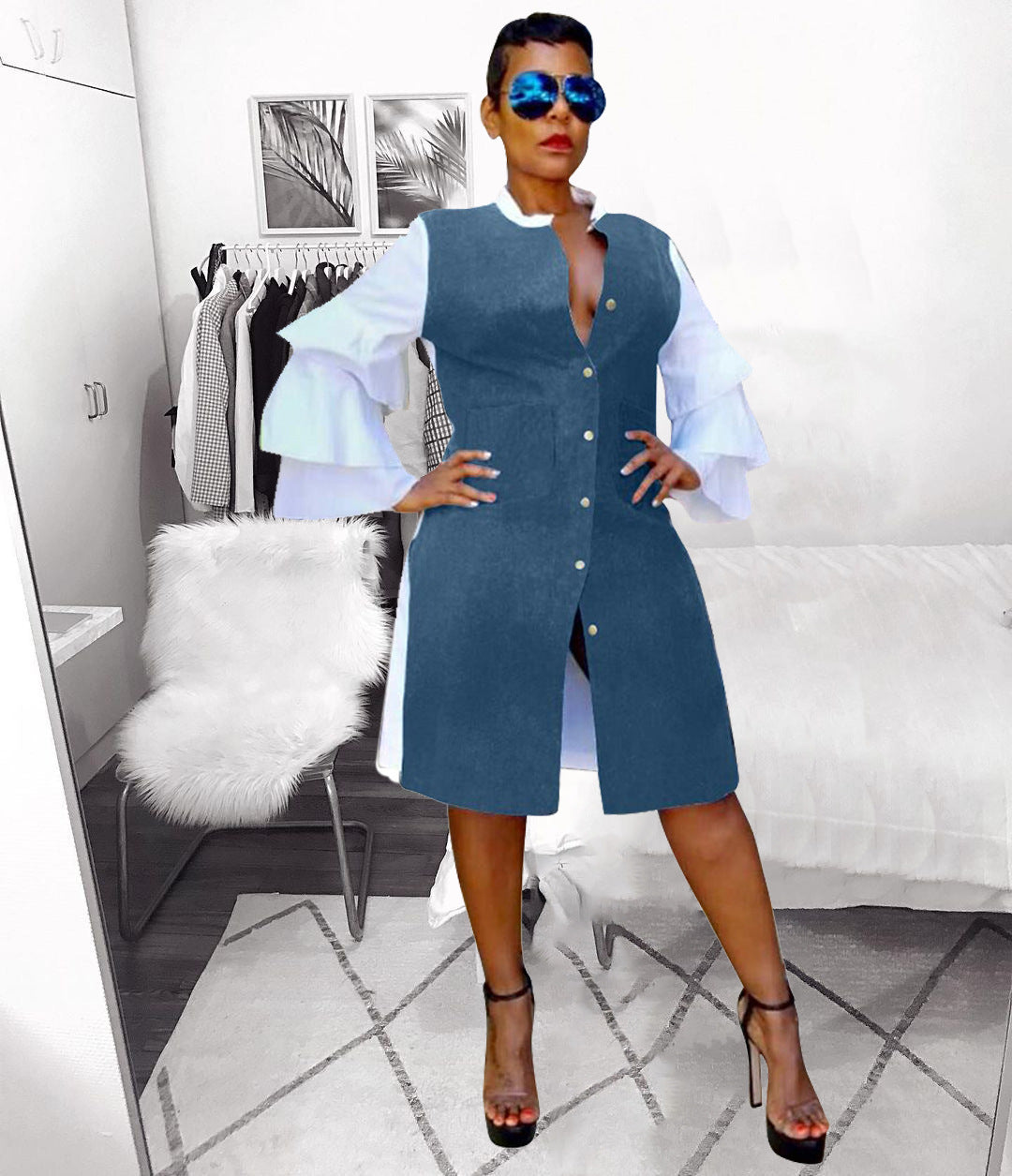 Women's Autumn & Winter Letter Print Ruffle Sleeve Fashion Dress