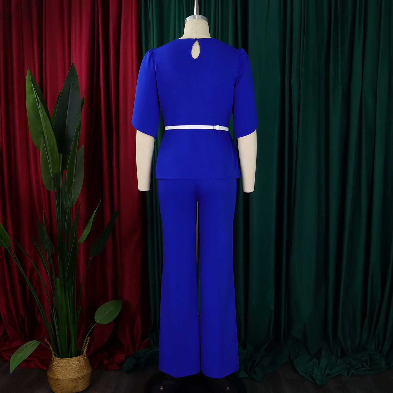 Women Elegant Solid Top and Wide Leg Pants Two-Piece Set 12