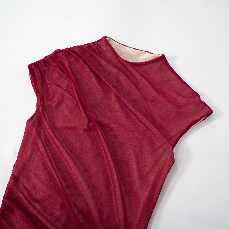 Women Round Neck Sexy See-Through Mesh Bodycon Dress 17