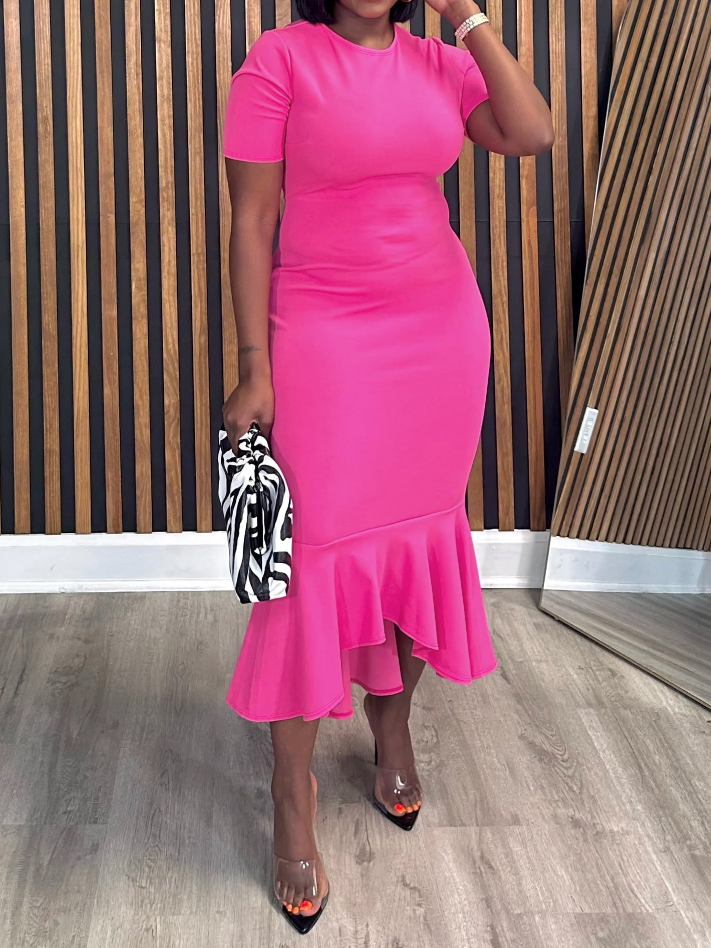 Women's Round Neck Short Sleeve Plus Size Sexy Fishtail Dress 3