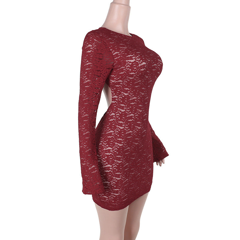Autumn Chic Slim Lace Low Back Bodycon Women Dress 9